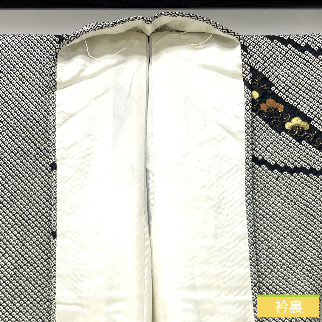 訪問着 正絹 袷 身丈160cm 裄丈63cm 総絞り 松竹梅 Sランク 黒系 1112004642410