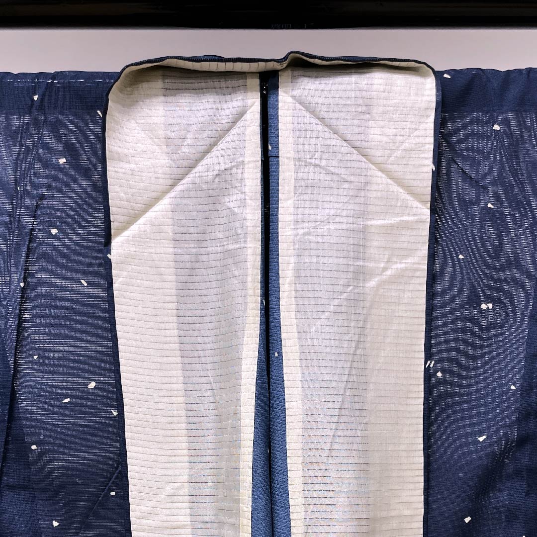 夏物 ポリエステル 訪問着 身丈166.5cm 裄丈66.5cm 韓藍色(からあいいろ)幾何学模様 絽 Aランク 紺系 1132000073518