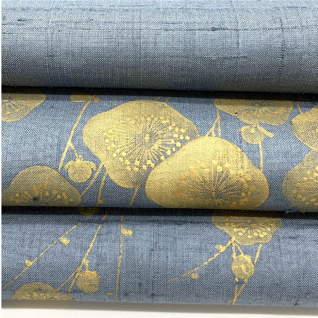 袋帯 湊鼠色(みなとねずいろ) しだれ梅 紬地 帯丈458cm 正絹 Sランク ポイント柄 カジュアル 青系 1123009242417