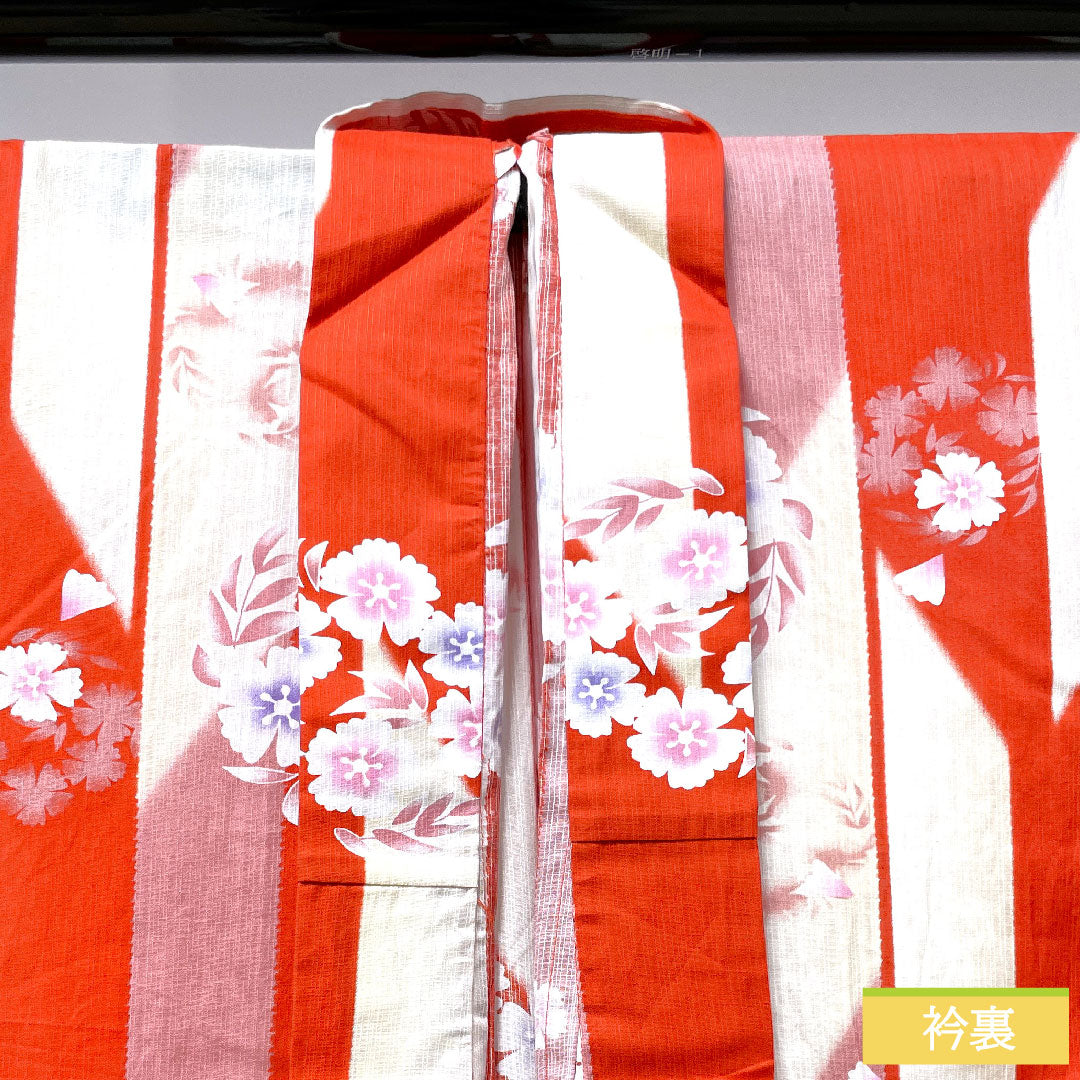 浴衣 木綿 身丈166cm 裄丈67cm Sランク 単衣 グラデーション系 桜 矢羽根 1118005002599