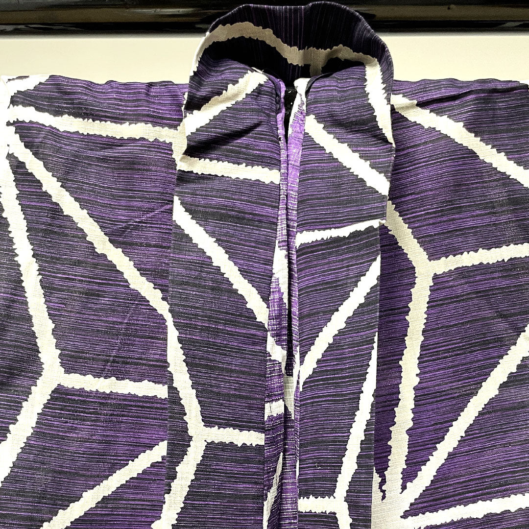 浴衣 麻の葉 木綿 Sランク 単衣 身丈162.5cm 裄丈69.5cm 紫系 1118003942420