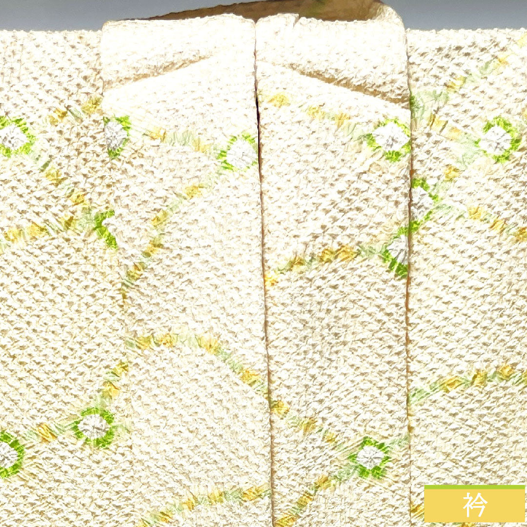 Haori (Japanese traditional coat) made of pure silk, length 82cm, sleeve length 63.5cm, Neriiro (colored silk), all-over tie-dye, abstract pattern, with basting thread, S rank, lined, yellow, 1117000972923