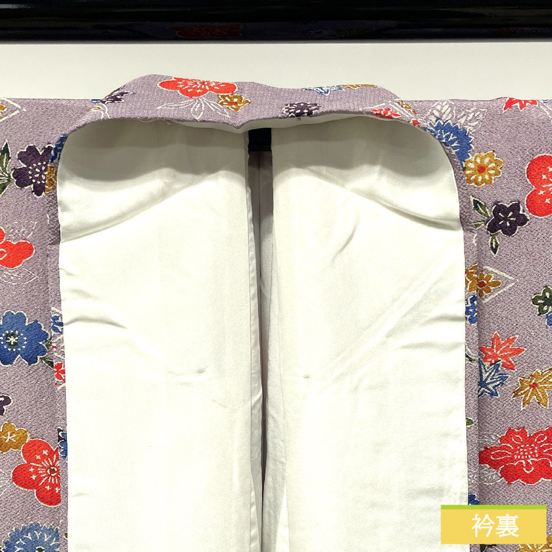 小紋 正絹 身丈163.5cm 裄丈64cm 袷 葡萄色(えびいろ) 型染 吉祥文様 しつけ糸付き Sランク 紫系 1115004482420