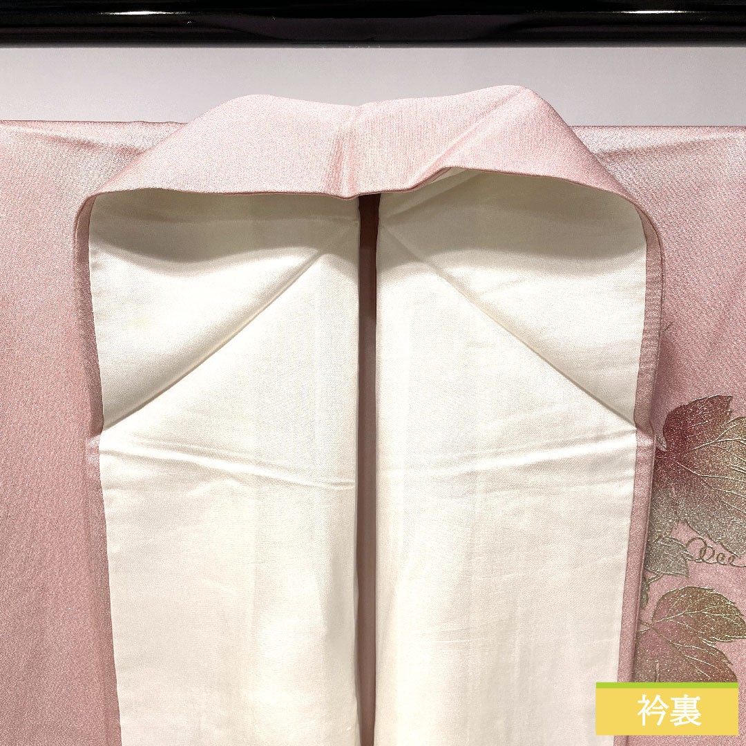 訪問着 正絹 袷 身丈152.5cm 裄丈63.5cm 曙色(あけぼのいろ) 金彩友禅 和田光正 草花模様 Sランク ピンク系 1112004782213