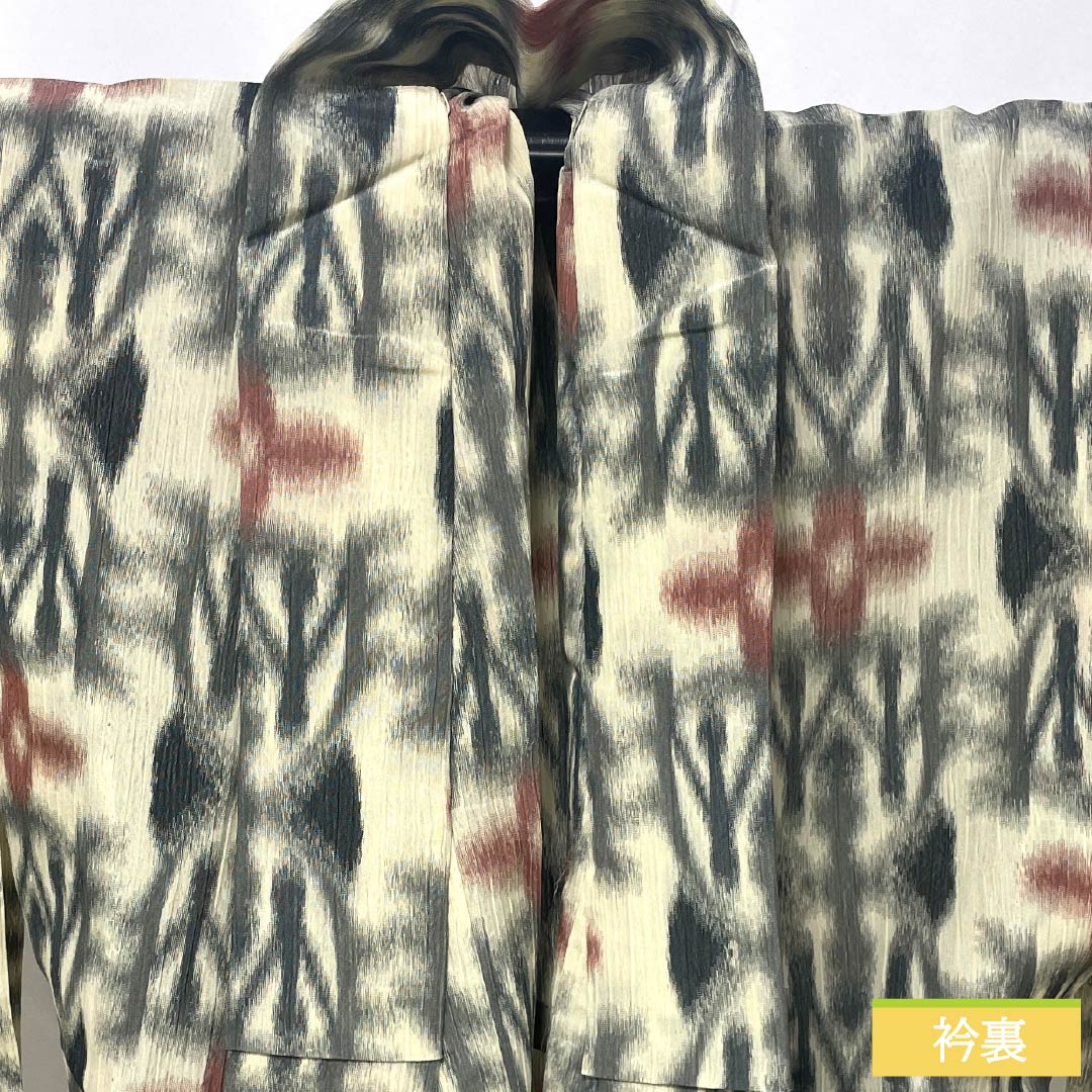 Summer Silk Tsumugi Kimono, Length 159cm, Sleeve Length 63cm, Torinoko Color (Torinoko), Abstract Pattern, Gauze, S Rank, Cream, Item Number 1132002442315