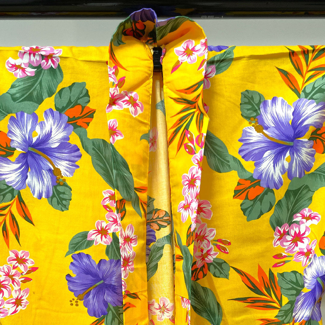 浴衣 山吹色 ハイビスカス 木綿 Sランク 単衣 身丈165cm 裄丈67.5cm 黄系 1118003262523
