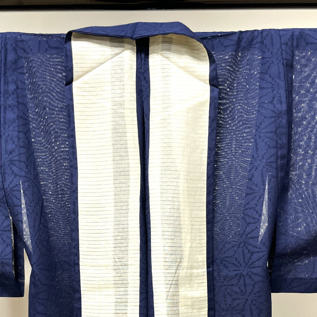 Summer item, pure silk, plain color, length 153cm, sleeve length 64cm, dark blue, hemp leaf pattern, gauze, S rank, navy blue, 1132000982218