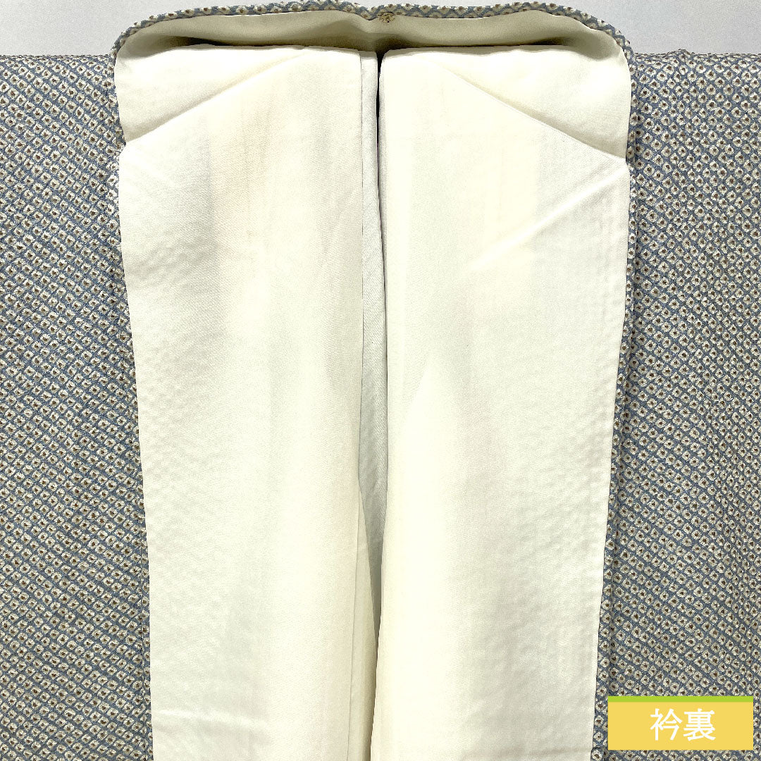 小紋 正絹 身丈155.5cm 裄丈64.5cm 袷 青白磁色(せいはくじいろ) 総絞り 疋田絞り Aランク 水色系 1115004673324