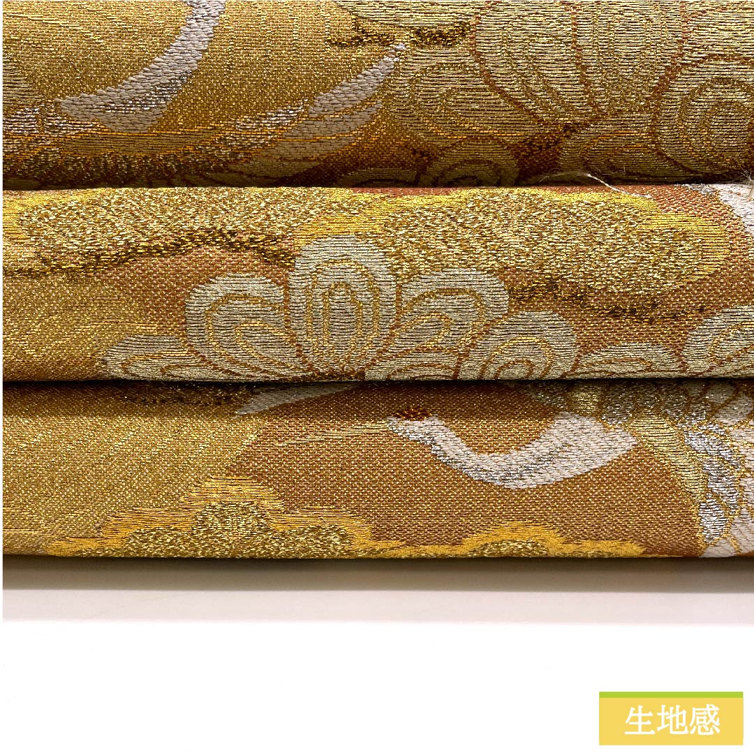 袋帯 正絹 金色(きんいろ) 鶴 松 帯丈440cm Sランク 六通 フォーマル 金系 1123012012321