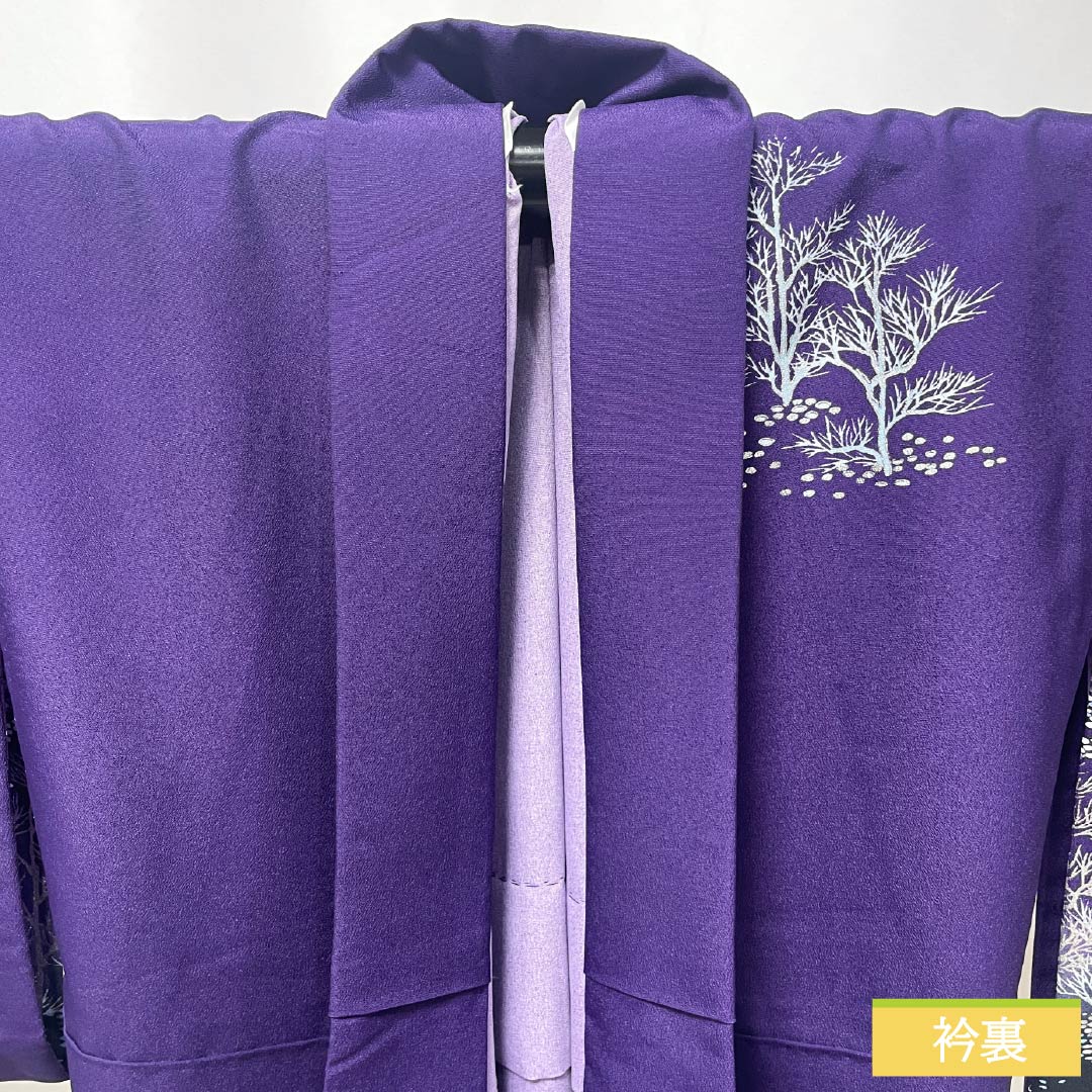 訪問着 ポリエステル Aランク 胴抜き 身丈157.5cm 裄丈65.5cm 菫色(すみれいろ) 金彩加工 風景模様 紫系 1112006393320