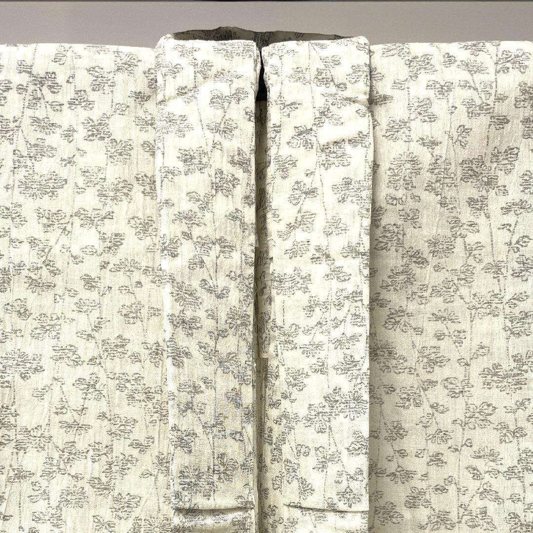 小千谷縮 身丈147cm 裄丈62cm 草花模様 麻 Sランク 夏物 クリーム系 1116002472115