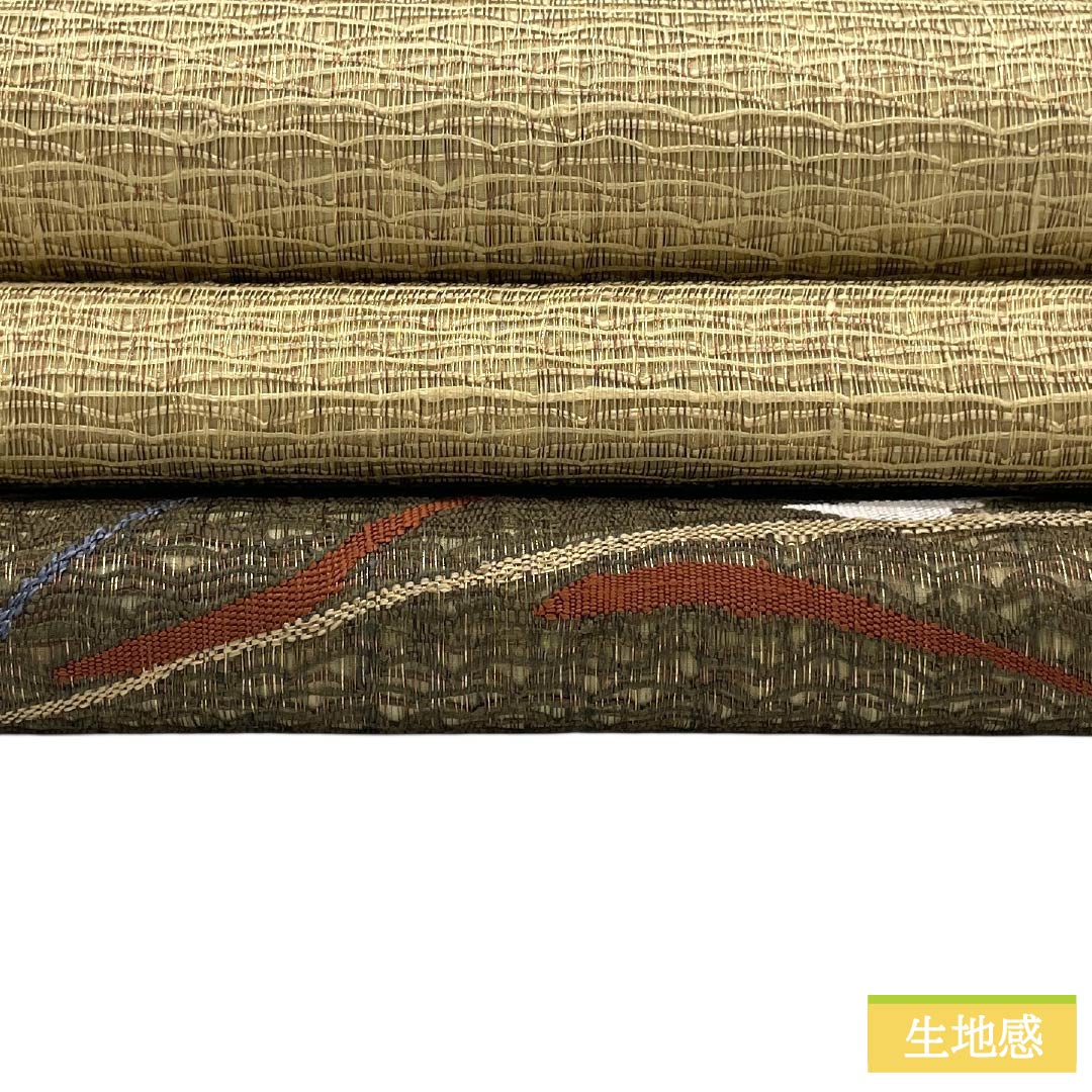袋帯 正絹 Sランク 枯野色(かれのいろ) 夏帯 抽象模様 帯丈440cm ポイント柄 カジュアル 黄系 1123018342323