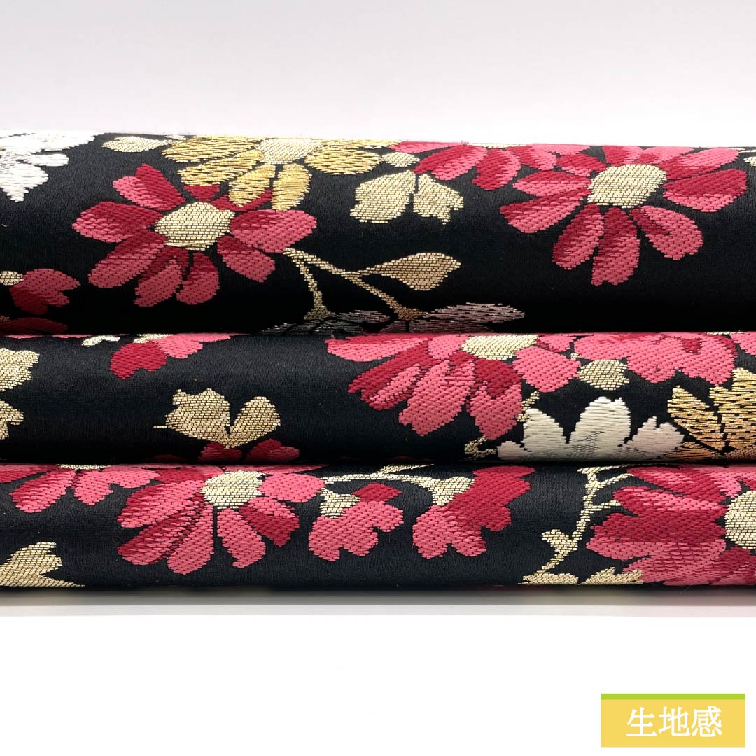 袋帯 正絹 振袖用 花模様 帯丈410cm Sランク 六通 フォーマル 黒系 1123014102310