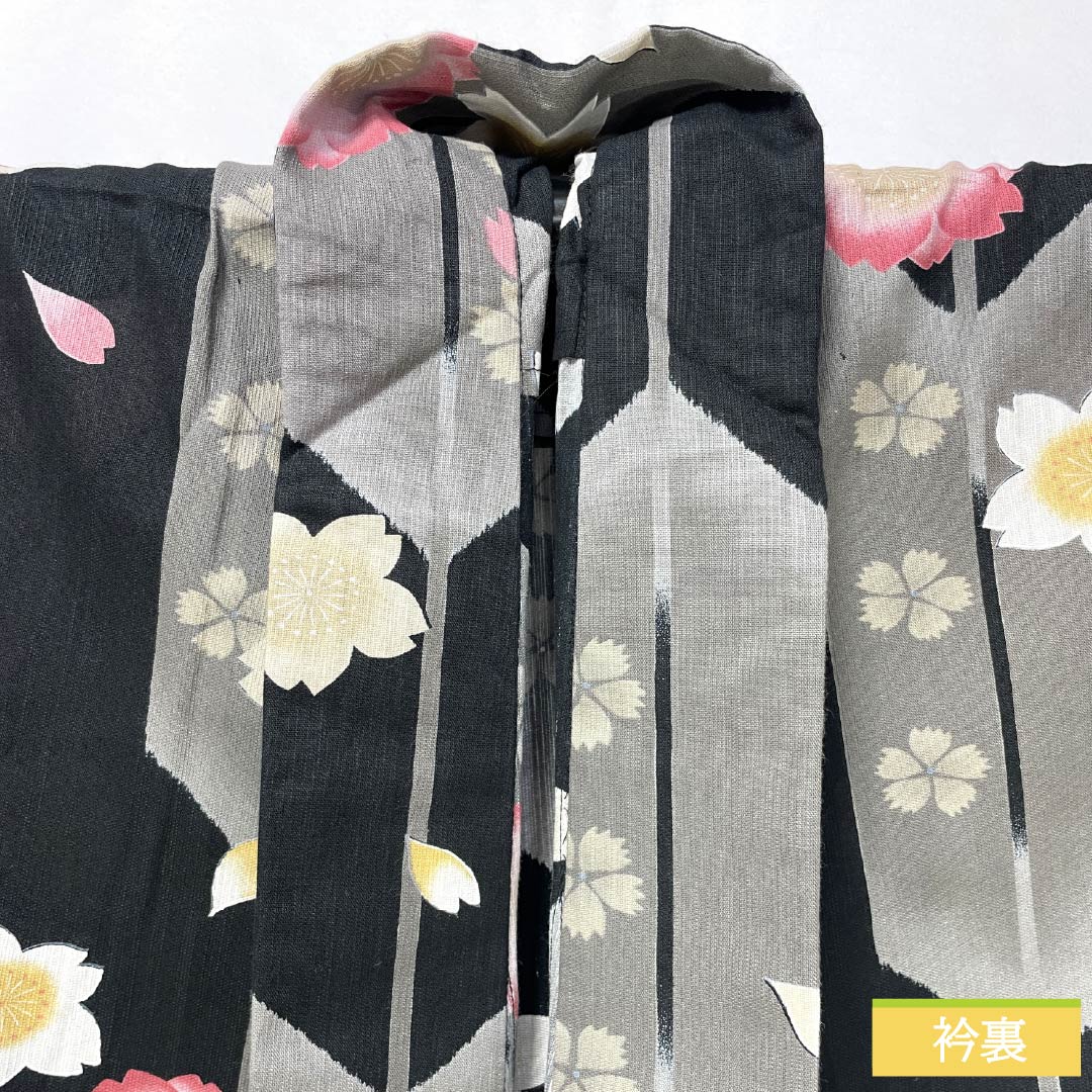 浴衣 木綿 身丈163cm 裄丈68.5cm Sランク 単衣 グレー系 素鼠色(すねずいろ) 桜 1118005502422