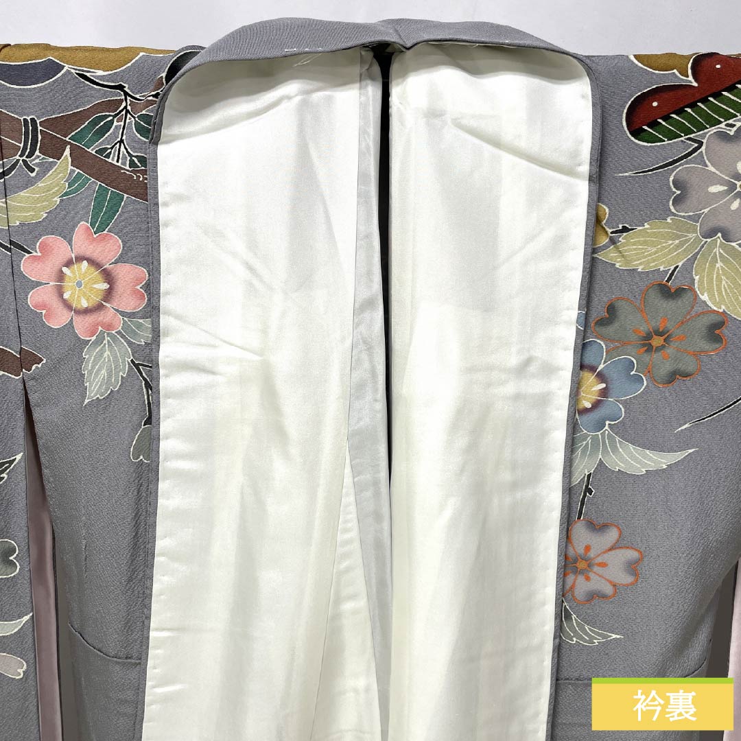 振袖 正絹 Aランク 身丈166cm 裄丈68cm 袷 錫色(すずいろ) 京紅型 宮崎染工 作家物 吉祥文様 鴛鴦 グレー系 1113002503522
