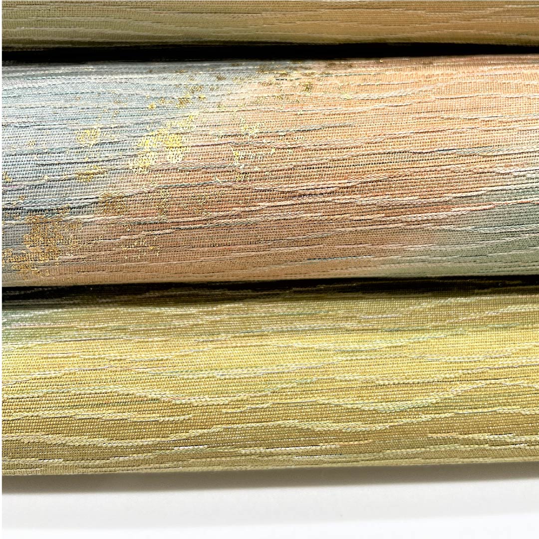 袋帯 黄海松茶色(きみるちゃいろ) 金彩 染め帯 帯丈444cm 正絹 Aランク ポイント柄 セミフォーマル 緑系 1123005413319