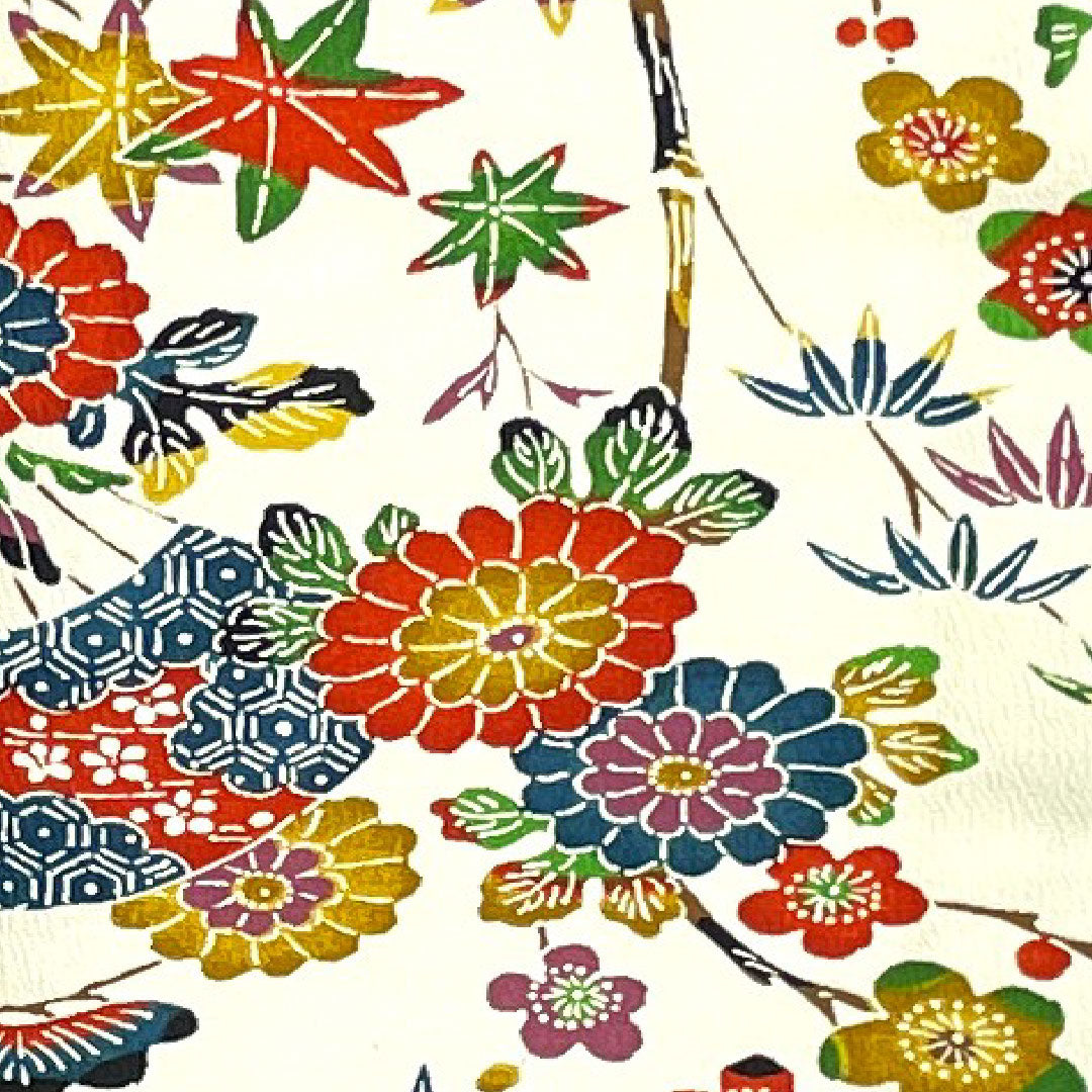 Komon Length 160cm Sleeve length 64.5cm Awase Milky white Kyo-Bingata Pine, Bamboo and Plum Pure silk S rank Cream 1115002492415