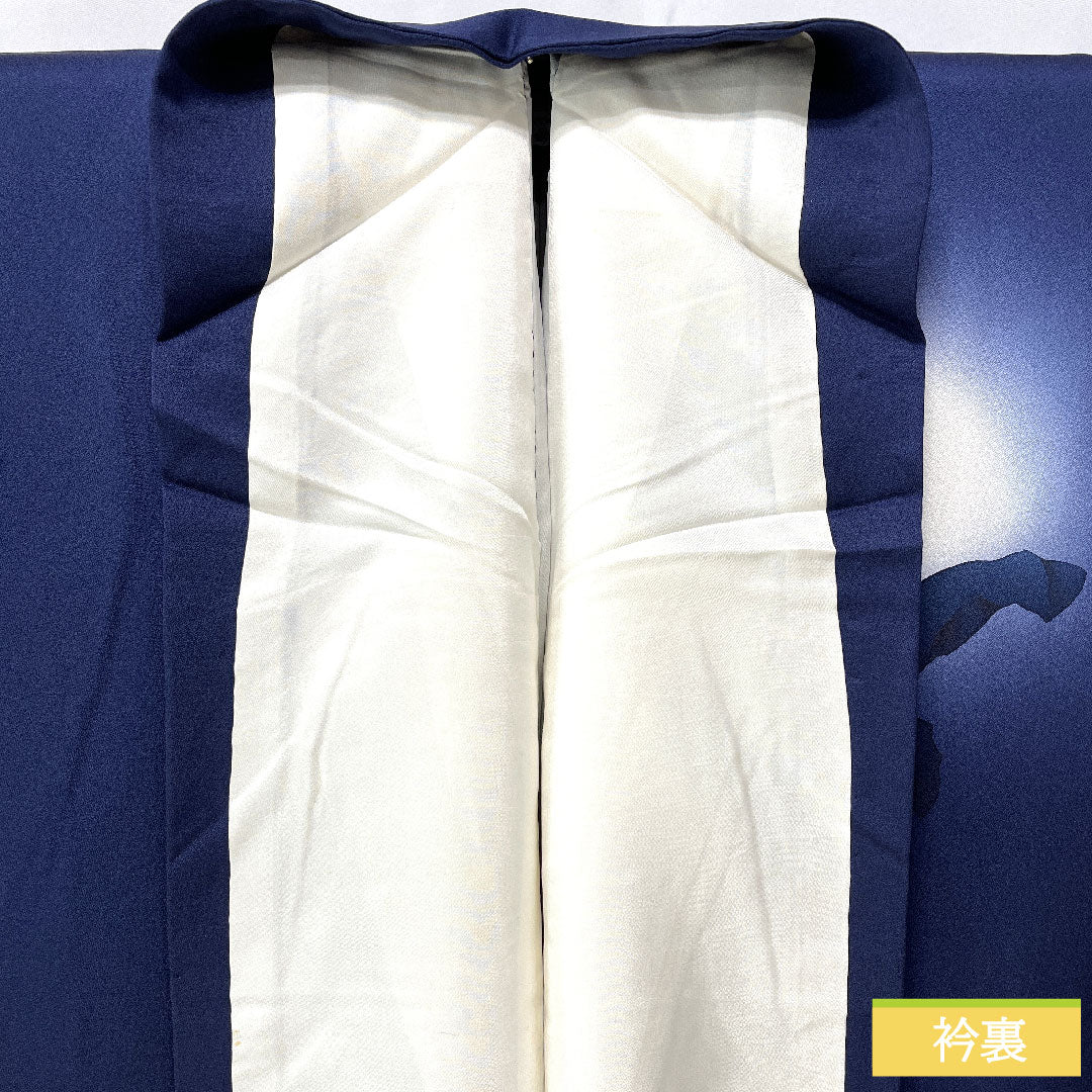 訪問着 正絹 袷 身丈159cm 裄丈65cm 濃紺色(のうこんいろ) 蝶 薔薇 Aランク 紺系 1112005883318