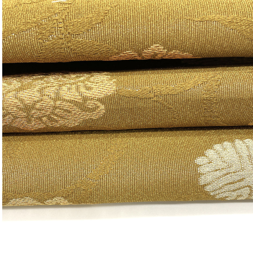 (未仕立)名古屋帯 松葉丸紋 帯丈368cm 正絹 NEWランク 六通 セミフォーマル 黄系 1124001281323