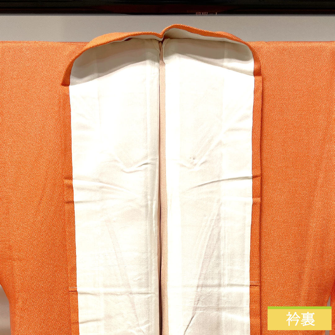 小紋 正絹 身丈160cm 裄丈63.5cm 単衣 鉛丹色 江戸小紋 行儀 Aランク 橙系 1115003663426