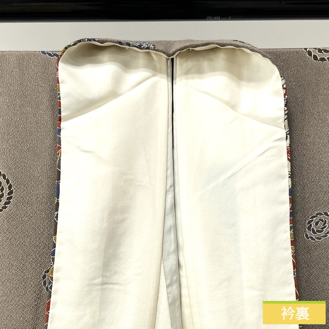 小紋 正絹 身丈154.5cm 裄丈64cm 袷 壁鼠色 京紅型 抽象模様 Aランク グレー系 1115003513222