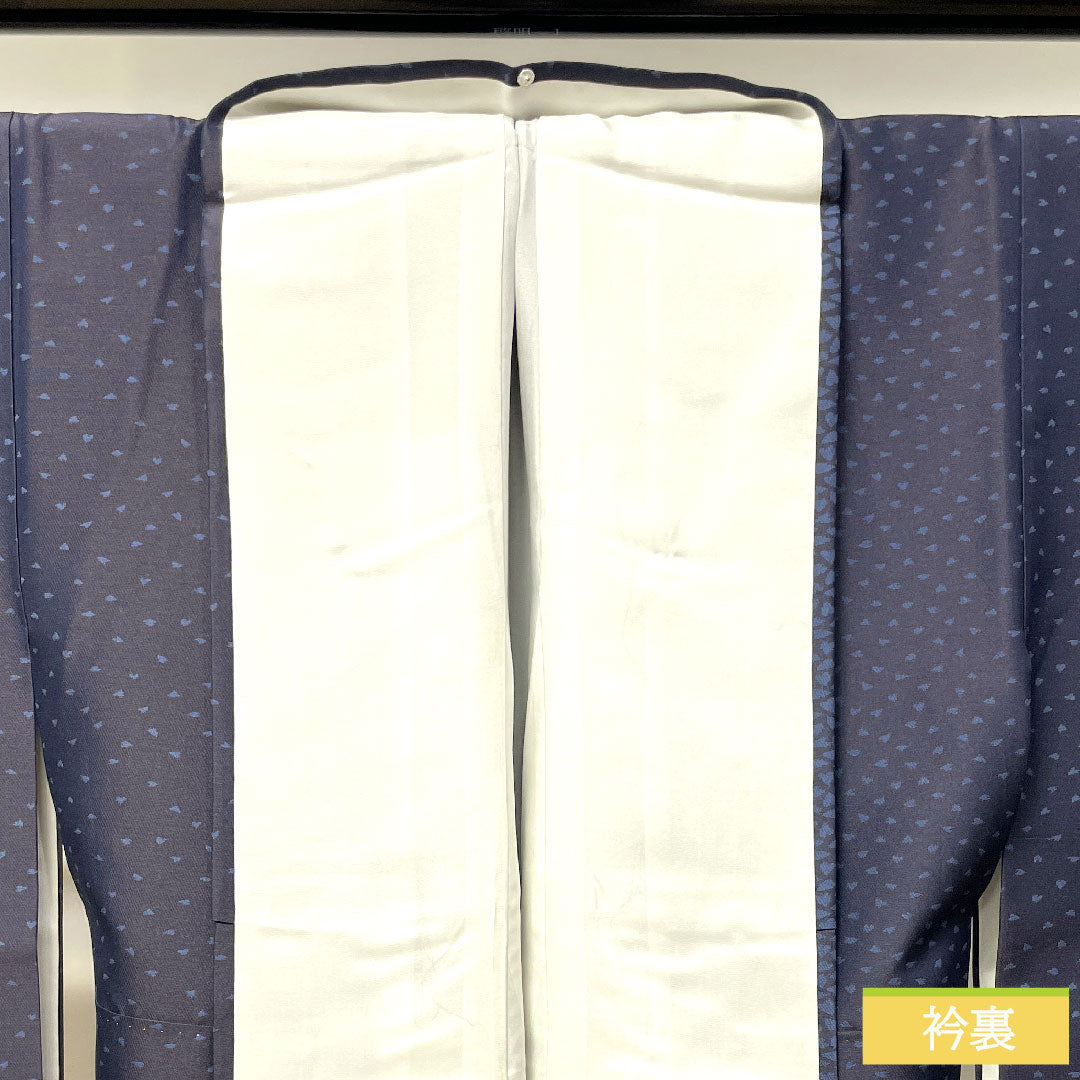 お召し 正絹 身丈157.5cm 裄丈61.5cm 菱屋六右衛門 風通お召 花びら Sランク 袷 紺系 1116003072318