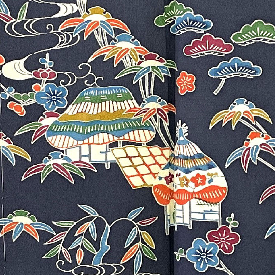 訪問着 袷 身丈157cm 裄丈64cm 型染 正絹 Sランク 紺系 1112000602318