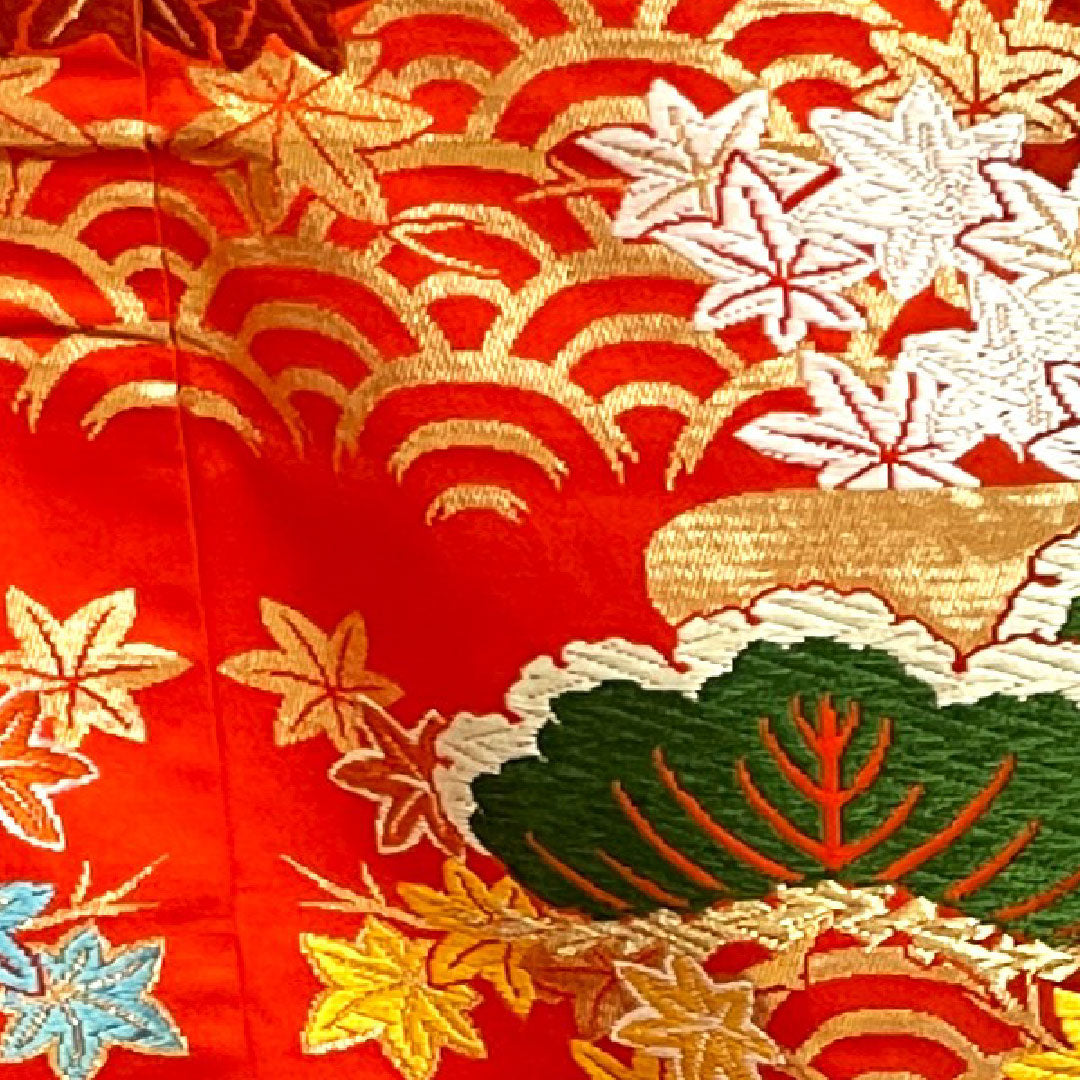 色打掛 身丈190cm 唐織 松 青海波 正絹 Sランク 袷 赤系 1110000222912