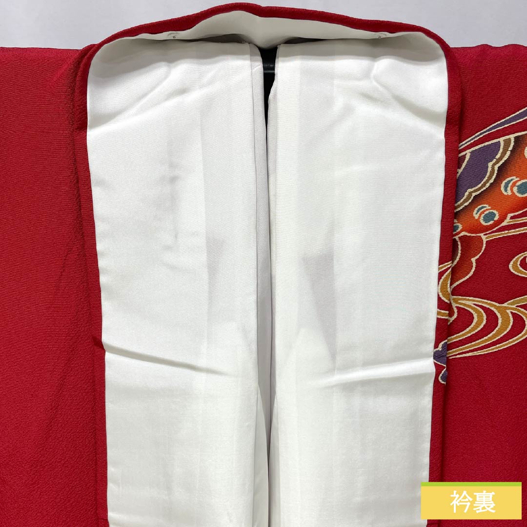 振袖 正絹 Aランク 身丈158.5cm 裄丈67cm 袷 紅赤色(べにあかいろ) 京紅型 吉祥文様 蝶 菖蒲 橘 赤系 1113002283312