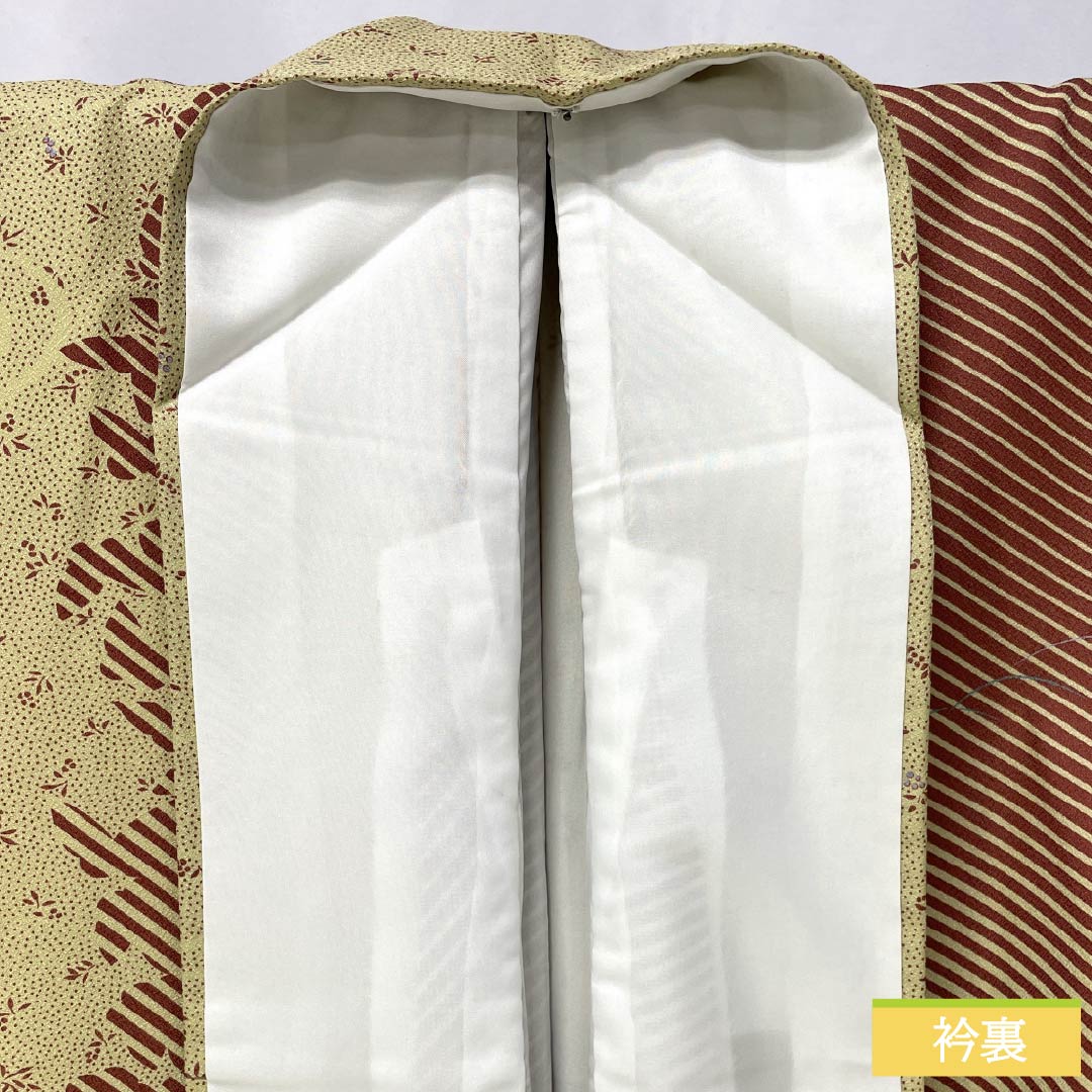 小紋 ポリエステル 身丈166.5cm 裄丈67.5cm 袷 魚子黄色(ぎょしこういろ) 抽象模様 洗える着物 Sランク 黄系 1115006212523