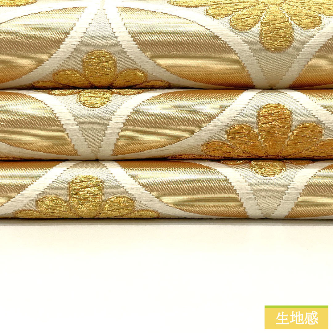 Fukuro-obi, pure silk, A rank, Shippo, Nishijin-ori, Kiku-bishi, Obi length 442cm, Rokutsu, Formal, Cream family, 1123017363315
