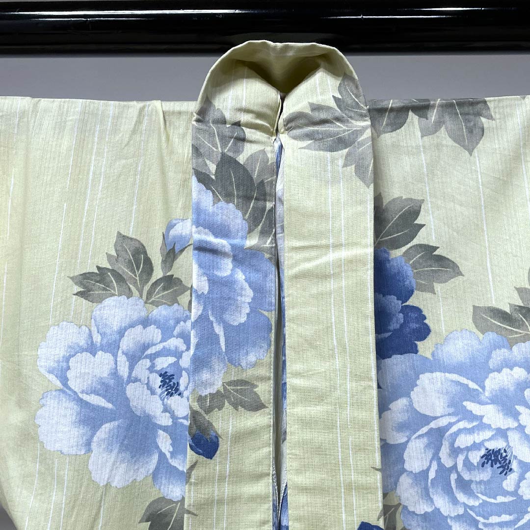 浴衣 薄黄蘗色 牡丹木綿 Sランク 単衣 身丈161.5cm 裄丈66cm 黄系 1118004442423