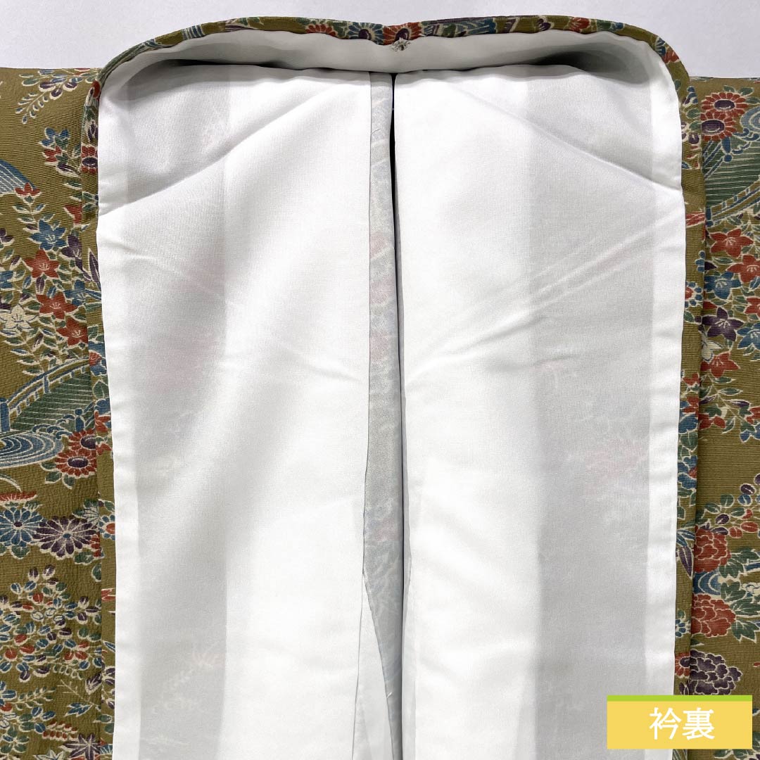 小紋 ポリエステル 身丈161cm 裄丈67cm 袷 桑染色(くわぞめいろ) 古典柄 洗える着物 Sランク 茶系 1115005822414