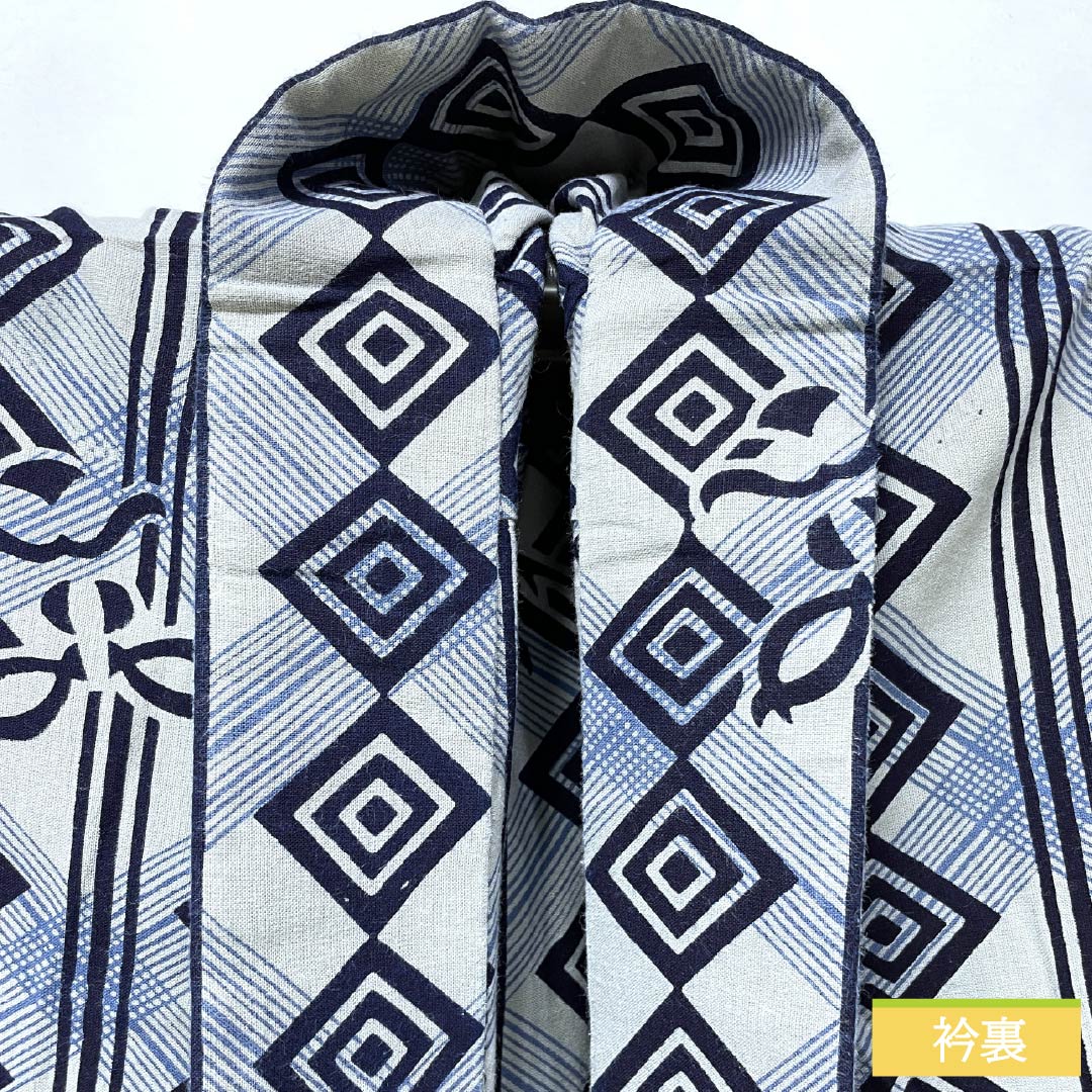 Men's Cotton Yukata, Length 139cm, Sleeve Length 72.5cm, Rank A, Single-Layer, Gray with Tin-Colored Kumadori (Shaded Pattern) and a Three-Measure Check Pattern, Product Number 1118005903122