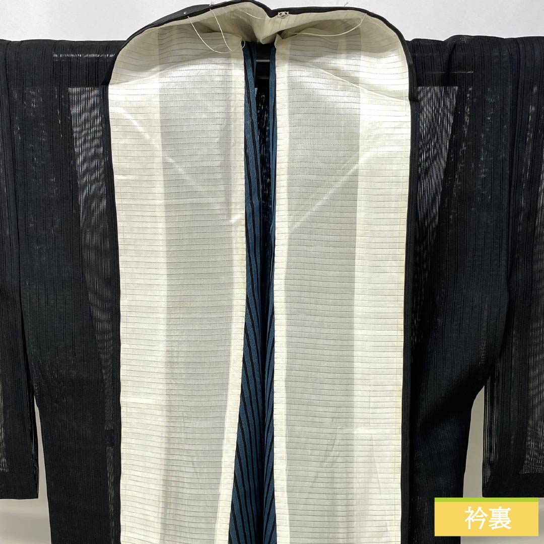 夏物 正絹 色無地 身丈157.5cm 裄丈62.5cm 竪絽 絽 Aランク 黒系 1132002703310