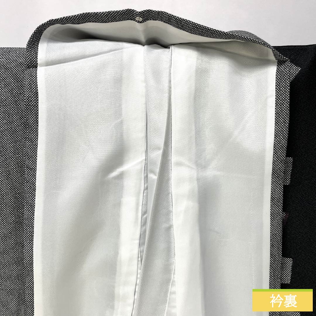 小紋 ポリエステル Sランク 身丈161.5cm 裄丈64cm 袷 抽象模様 洗える着物 モノトーン 1115007492427