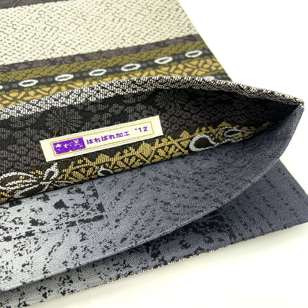 袋帯 両面全通 横段 抽象模様 リバーシブル 帯丈452cm 正絹 Sランク 全通 カジュアル グレー系 1123004592422