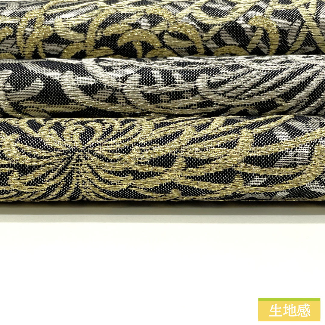 (未仕立)袋帯 正絹 NEWランク 西陣織 乱菊 帯丈468cm 六通 フォーマル 黒系 1123017131410