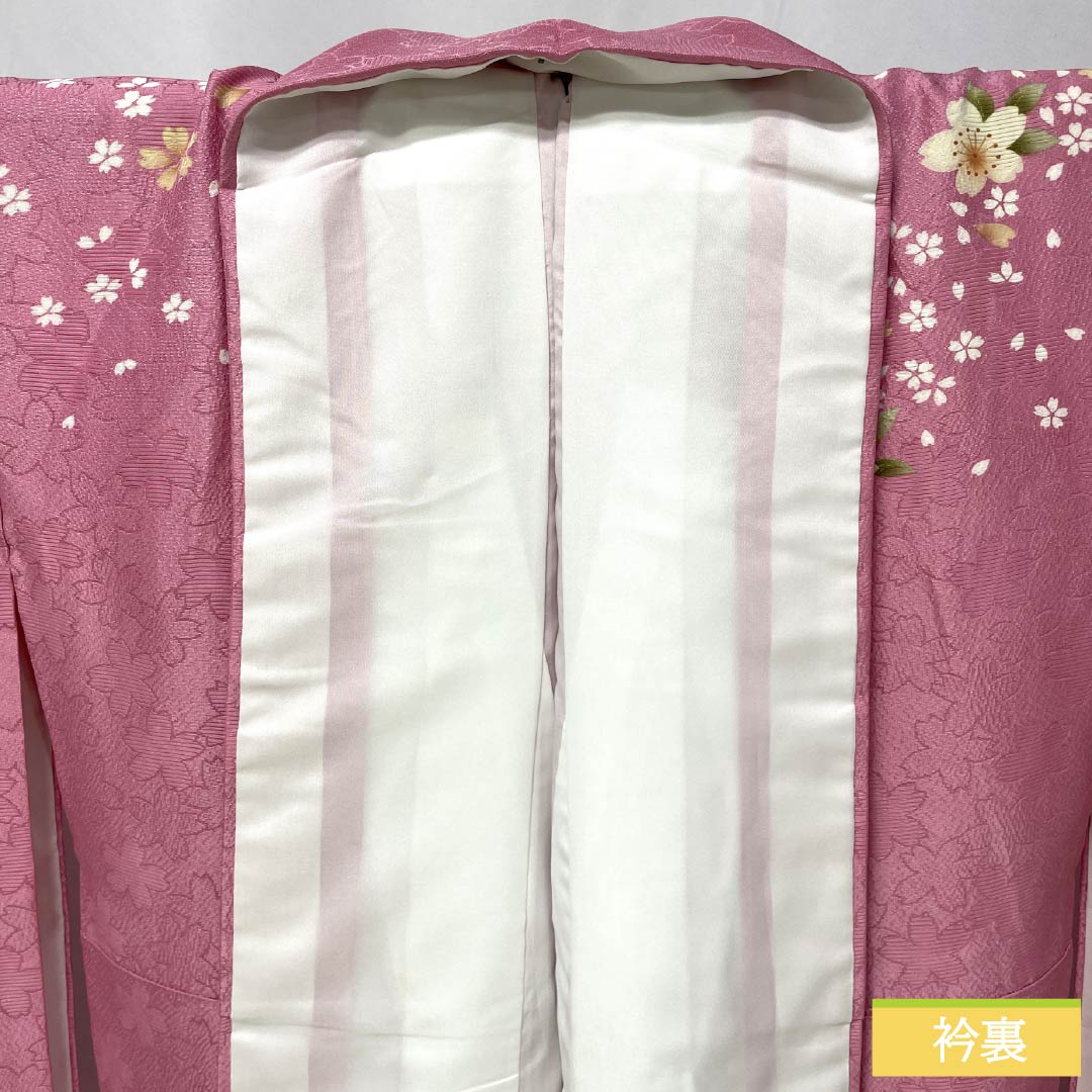 Silk Furisode, S Rank, Length 158cm, Sleeve-to-sleeve 63.5cm, Lined, Sekichiku (Pink), Kyo-Yuzen, Auspicious Patterns, Cherry Blossoms, Balls, Snowflakes, Pink tones, 1113002652313
