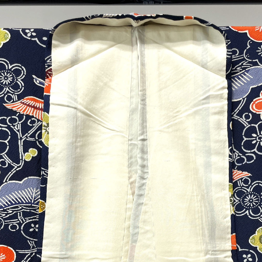 小紋 身丈158cm 裄丈63.5cm 袷 濃紺色 京紅型 松 梅 正絹 Aランク 紺系 1115003433318