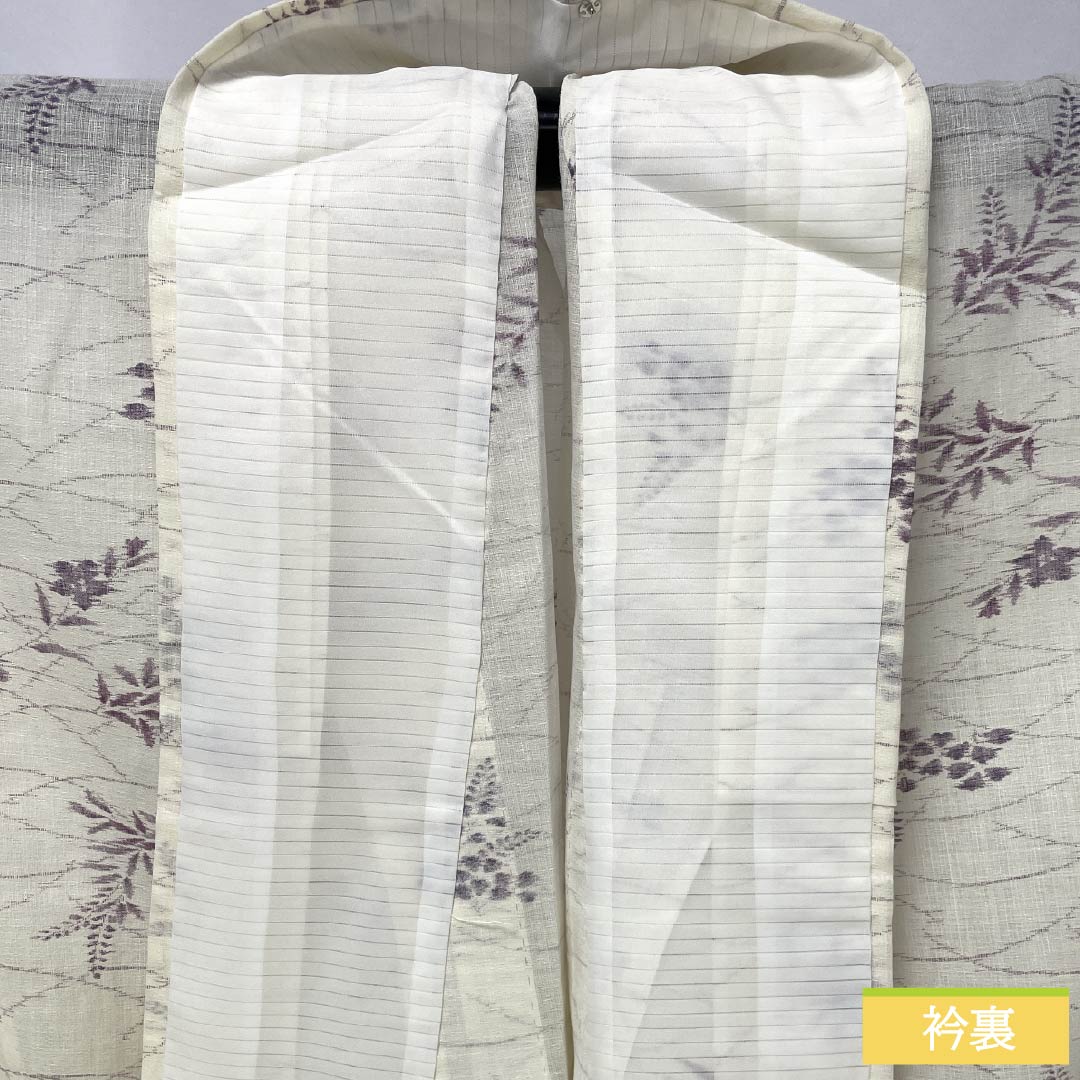Summer linen tsumugi (pongee) kimono, length 165cm, sleeve length 69cm, milky white (nyuhakushoku) Ojiya-chijimi (Ojiya-style silk) with floral and gauze patterns, rank A, white, product number 1132002683511