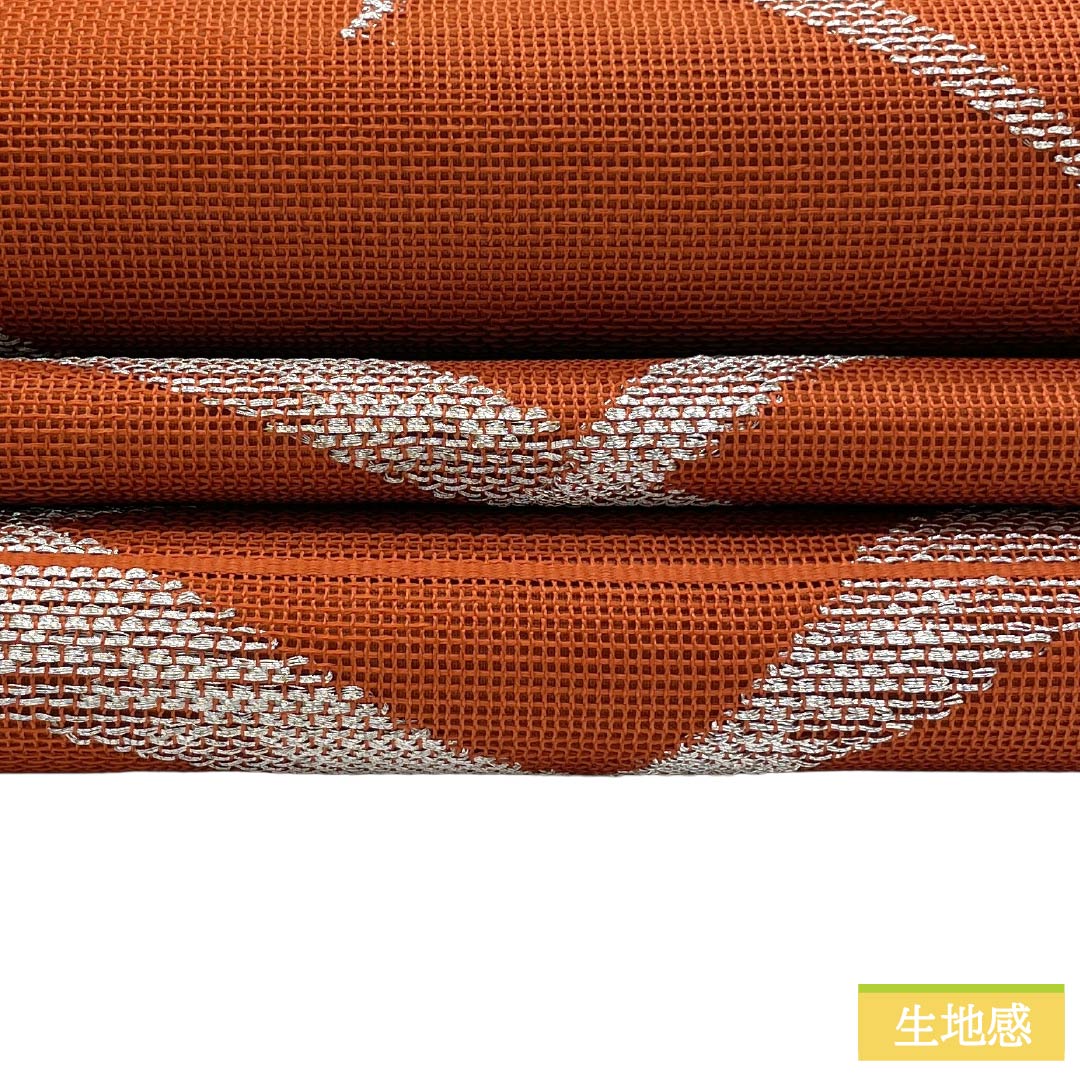 袋帯 正絹 Aランク 紅葉色(もみじいろ) 夏帯 露芝模様 古典柄 帯丈432cm 六通 セミフォーマル 茶系 1123017473314