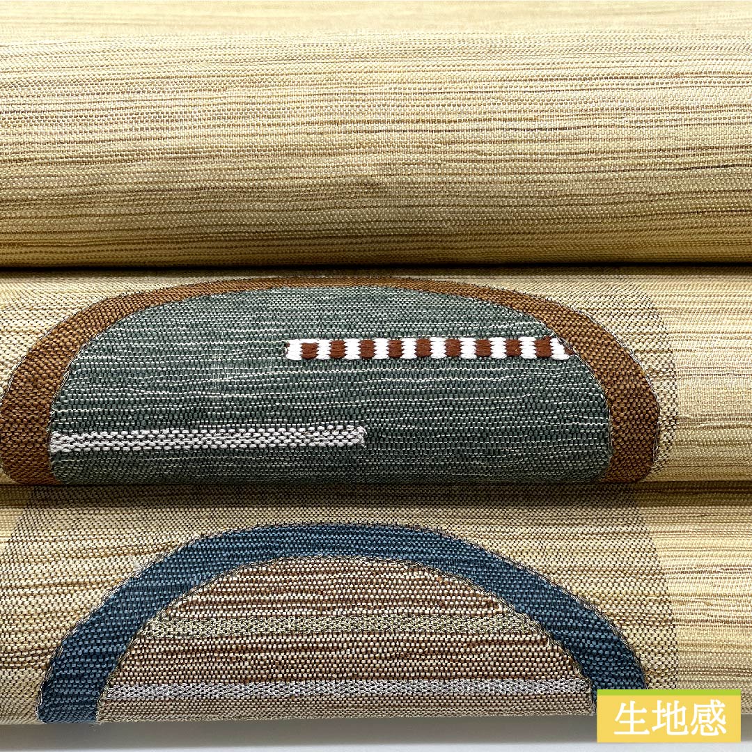 袋帯 正絹 東京白茶色(とうきょうしらちゃいろ) 丸 幾何学模様 帯丈448cm Sランク 六通 カジュアル ベージュ系 1123011012325