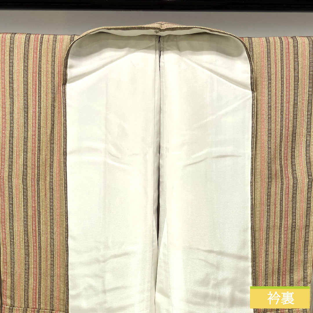 Komon, pure silk, length 154.5cm, sleeve length 61cm, lined, flaxen, striped, with basting thread, unused, S rank, beige, 1115004142225