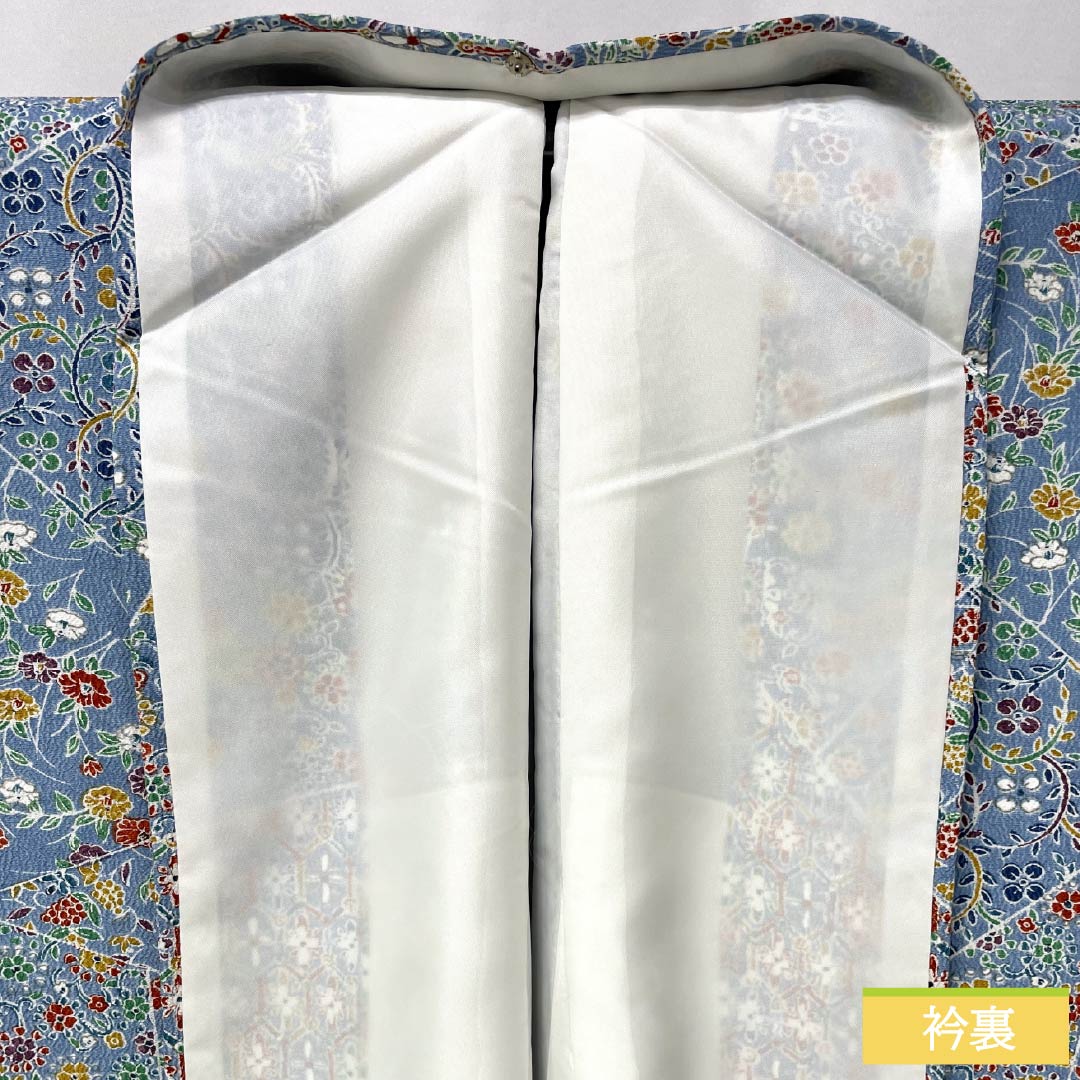 小紋 正絹 身丈164cm 裄丈63.5cm 袷 空色(そらいろ) 型染 割付 しつけ糸付き Sランク 水色系 1115005832424