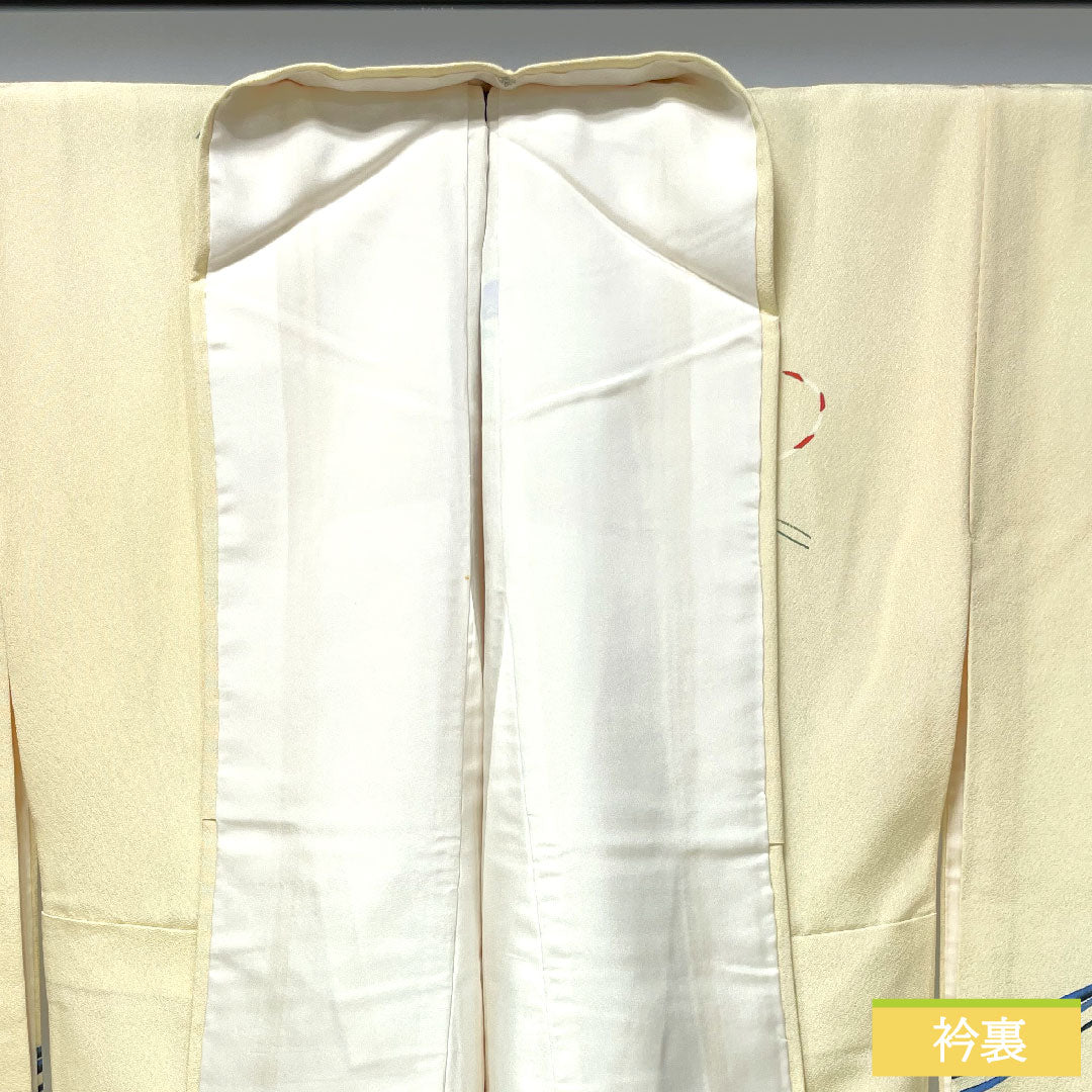 Homongi, pure silk, lined, length 156cm, sleeve length 61.5cm, light egg color, Kyo-Yuzen, A rank, cream color, 1112004563315