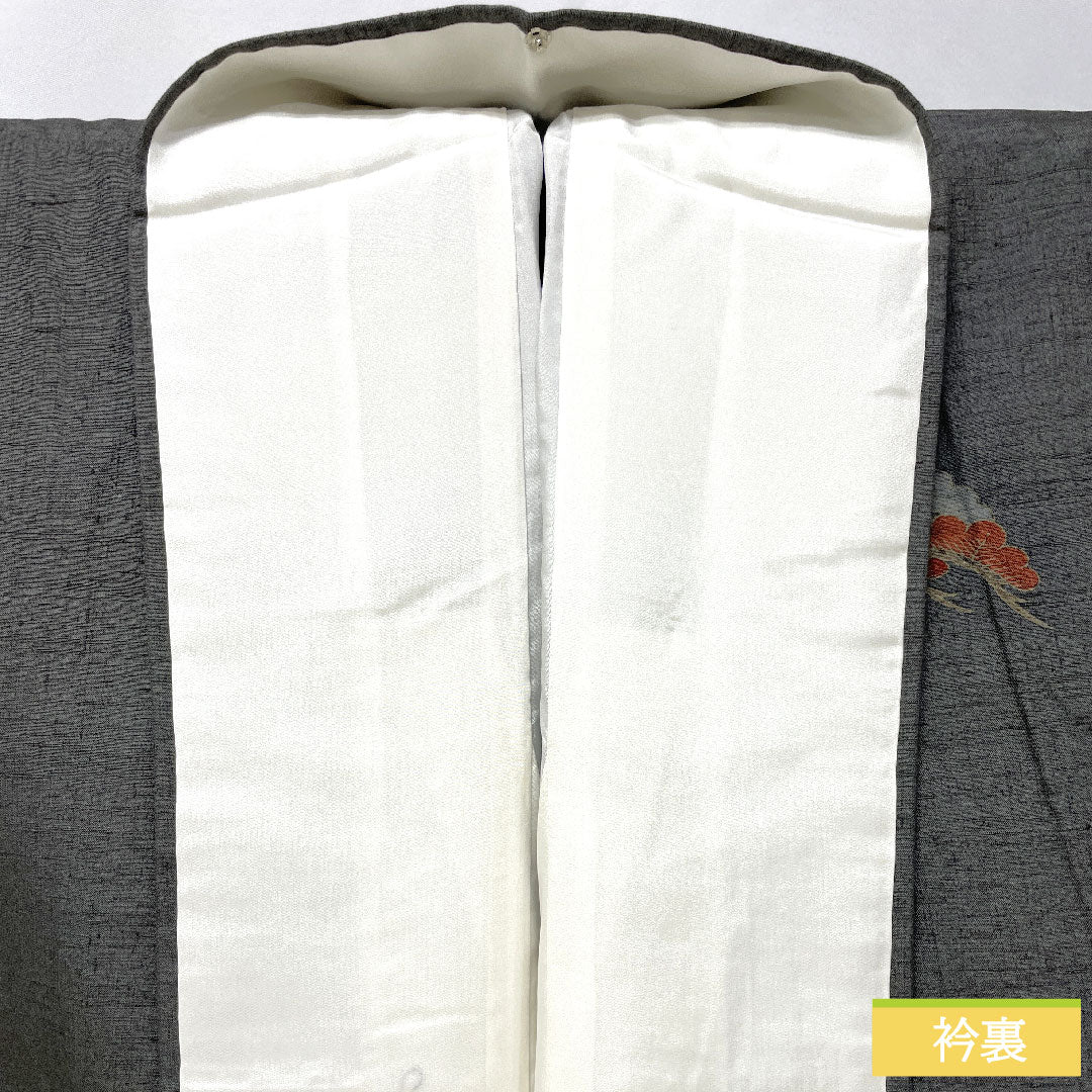 Homongi (formal kimono) made of pure silk, lined, length 160.5cm, sleeve length 63.5cm, Noshime-iro (wrapping color), pongee fabric, floral pattern, S rank, gray, 1112005442422