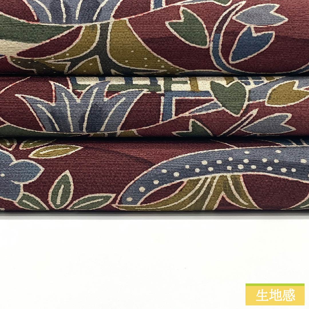 Nagoya Obi Silk S Rank Shitan (dark reddish-brown) Stenciled Landscape Pattern Chirimen Fabric Obi Length 398cm All-Over Casual Brown 1124011552414 Open-Ended