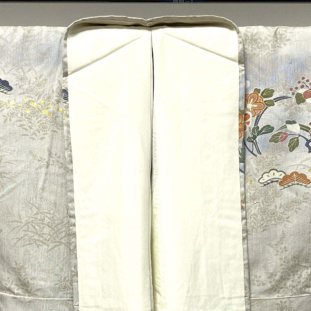 Homongi, pure silk, lined, length 155cm, sleeve length 61cm, cloud gray, Kyoto yuzen, bamboo, pine, crane, A rank, gray, 1112002923322