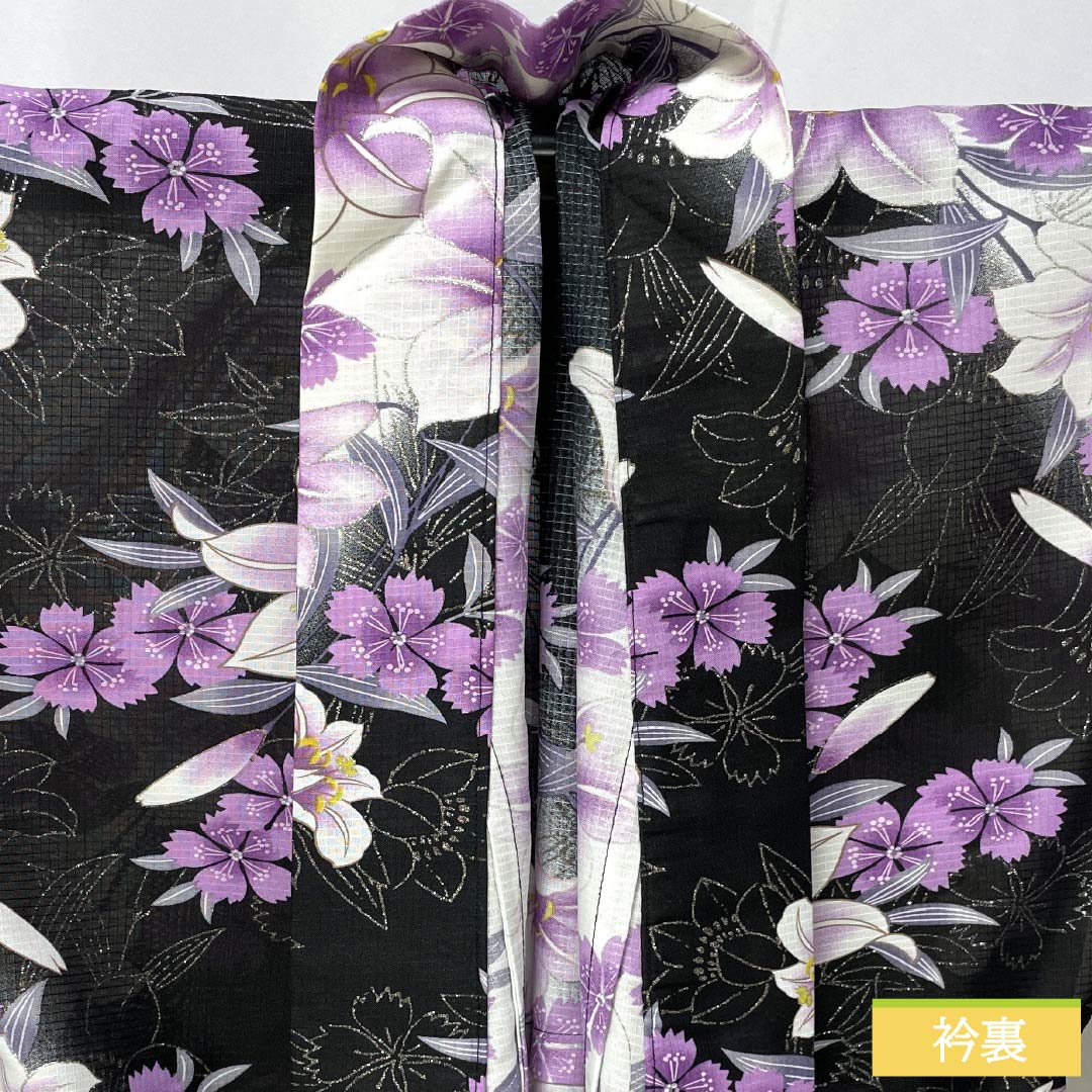 浴衣 木綿 身丈164cm 裄丈65cm Sランク 単衣 モノトーン 洋花 ラメ 1118006542427